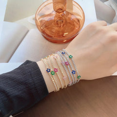 Aetolia Dainty 18K Gold Plated Bracelet Women Colorful Flower Charm 5A Cubic Zirconia Chain 925 Sterling silver Tennis Bangles