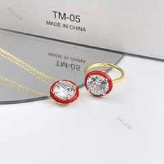 Aetolia Custom Trending Multi Color Plata S925 Dainty Joyeria 5a AAAAA Rainbow Cubic Zircon CZ Necklace Ring Fashion Jewelry Set