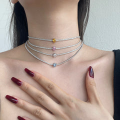 Aetolia Low Moq Vintage CZ Cubic Zirconia Pink Blue Square Heart Pendant 925 Sterling Silver Cuba Chain Link Tennis Necklaces For Women