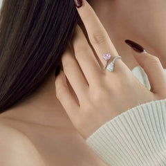 Aetolia Iced Out S925 Sterling Silver Two Stone Open Adjustable Ring Cz Cubic Zirconia Yellow Pink Heart Rings Jewelry Women