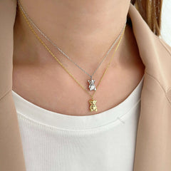 Aetolia Fashion 18K Gold New Design Cute Bear Animal Pendant collar de plata Wholesale Silver Jewelry Necklace Design For Children
