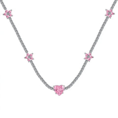 Aetolia Low Moq Vintage CZ Cubic Zirconia Pink Blue Square Heart Pendant 925 Sterling Silver Cuba Chain Link Tennis Necklaces For Women