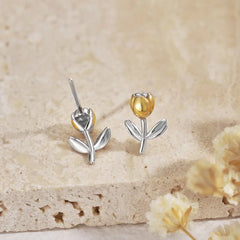 Aetolia Wholesale Elegant S925 Sterling Silver Needle Earrings Enamel 18K Gold Plated Stud Earrings Tulip Flower Earring For Women