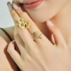 Aetolia Cute Sunflower Spinning Anxiety Ring Adjustable Open 18K Gold Plated Sunflower Sunshine Rings For Women Valentine'S Day