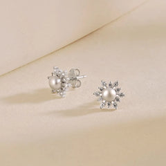 Aetolia Summer Hypoallergenic S925 Sterling Silver Vintage Design Flower Stud Earring 5A Cubic Zirconia Freshwater Pearl Earrings Women