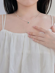 Aetolia Stylish 925 Sterling Silver Fresh Water Pearl necklace Broken Beaded Emerald 5A Cubic Zirconia Pendant Necklaces for women