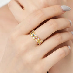 Aetolia Factory Classic Design 925 Sterling Silver Diamond Shape Ring Engagement 18K Gold Colorful Cz Zirconia Rings For Women