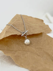 Aetolia Hypoallergenic Non Tarnish Nickel Free Rhodium 18K Gold plated S925 Sterling Silver Shell Pearl OT Buckle Pendant Necklace