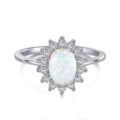 Aetolia 5A Cz Cubic Zirconia Sunflower oval S925 Sterling Silver Fashion Jewelry Ring For Engagement Wedding Round Blue Opal Ring