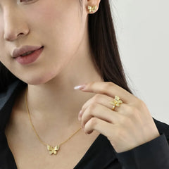 Aetolia New Trendy 18K Gold Plated Stud Earring Jewelry Set Cubic Zirconia Butterfly Pendant S925 Silver Necklaces Rings For Women