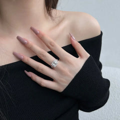 Aetolia New Trending Rhodium Plated Geometric Cubic Zirconia Adjustable Open Ring For Women Bridal Rings Jewelry Rings Party Gift