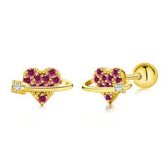 Aetolia Cute Fashionable Barbell Piercing Jewelry 925 Sterling Silver Pretty Pink CZ 18k Yellow Gold Heart Screw Back Earrings