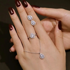 Aetolia Waterproof Pear Shape S925 Sterling Silver Cuban Chain Link Diamond Ring Pendant Necklace Earrings Riings Women Jewelry Sets