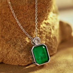 Aetolia Classic 925 Sterling Silver Chain Square Green Pendants Cubic Zirconia Iced Out Lab Grown Emeralds Pendant Necklaces For Women