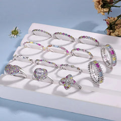 Aetolia Factory Price Wave S925 Sterling Silver Eternity Ring Band Rainbow Colorful Pink Diamond Cz Cubic Zirconia Rings Jewelry Women