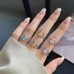 Aetolia Trendy 8A Cz Cubic Zirconia Red Blue Yellow Colorful Circle Ring Round Pave Finger Wedding Diamond Jewelry For Women