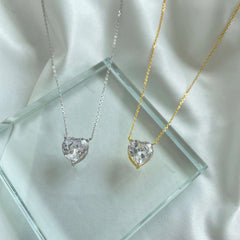 Aetolia Jewelry Chocker Chain Sterling Rhodium 18 k Gold Plated cz Necklace Cubic Zircon 925 Silver pendant heart Love necklace