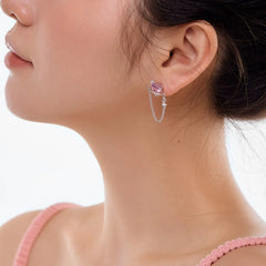Aetolia Wholesale Price New Design S925 Silver Huggies Earring Pink Color Love Heart Shaped Tassel Stud Earrings For Women