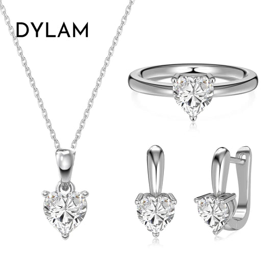 Aetolia Anniversary Engagement Party S925 Silver Bijoux Love Heart Zircon Pendants For Women Necklaces Earrings Rings Jewelry Sets