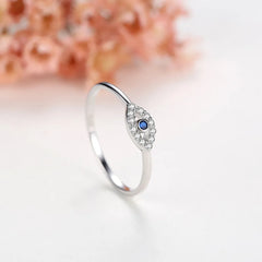 Aetolia Fashion Rings Women Jewelry Simple Silver Ring 925 Sterling Eye of Evil Blue Stone For Gift