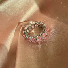 Aetolia Stackable Exquisite Thick Rhodium Plated Full Cz Wedding Engagement Finger Rings Clear Pink White Oval Cubic Zirconia Ring