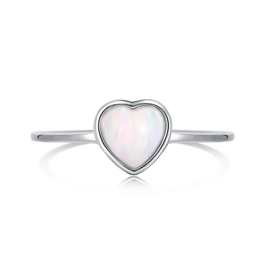 Aetolia Simple cubic zirconia Jewelry 925 Sterling Silver White Gold Plated Heart Shape White Natural Opal Rings For Women Girls