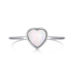 Aetolia Simple cubic zirconia Jewelry 925 Sterling Silver White Gold Plated Heart Shape White Natural Opal Rings For Women Girls