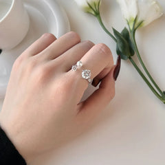 Aetolia Fine Jewelry Cz Round Cut Cubic Zirconia Shell Pearl Ring Open Adjustable S925 Sterling Silver Rings For Women Girl Gift