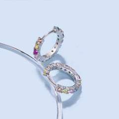 Aetolia Iced Out Eternity Band Diamond S925 Sterling Silver Earring Colorful Pink Stone Cz Cubic Zirconia Hoop Earrings For Women