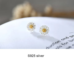 Aetolia Enamel 925 Sterling Silver Flower Shape Stud Earrings Daisy Flower Pin Earrings