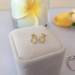 Aetolia 925 Sterling Silver Classic Silver Women Earrings 18K Gold Plated Round Studded Earring