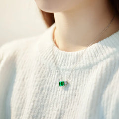 Aetolia Trendy Dainty 925 Sterling Silver Chains Necklace Square Shape Cubic Zirconia Womens Necklaces Colorful Emerald Charm Pendant