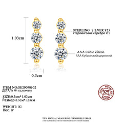 Aetolia 925 Sterling Silver 18K Gold Plated 3 Round CZ Diamond Long Stud Earrings SE20090602