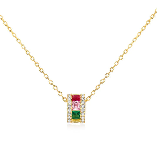 Aetolia sterling silver 18K Gold Plated Diamond Halo Necklace Multi-color 5A CZ Cubic Zirconia Round Pendant Necklace for Women