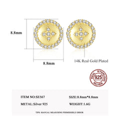 Aetolia 925 Sterling Silver 18K Gold Plated Circle Round Disc Flower Halo Stud Earrings SE567