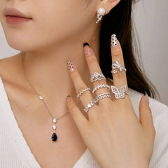 Aetolia New Arrival Elegant Accessories Chain 925 Sterling Silver Cubic Zirconia Blue Pink Water Drop Pendant Necklaces Jewelry Women