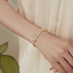 Aetolia Women and Girls Classic Round Cut Cubic ZirconiaTennis Chain Love Pendant 18K Yellow Gold Plated Tennis Bracelet