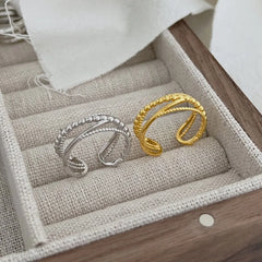 Aetolia Dainty Design In Stock S925 Sterling Silver Rhodium 18K Gold Plated Multiple Layer Beaded Intersect Adjustable Women Rings women