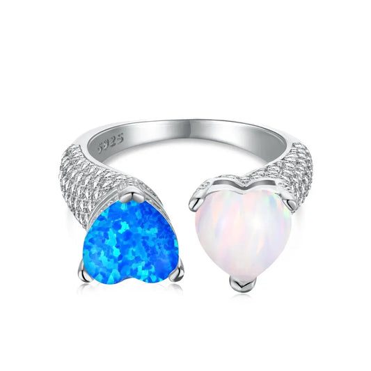 Aetolia No Moq Wholesale Price Simple Rings For Women Jewelry Fashion Unique Heart Shape Open S925 Sterling Silver Blue Opal Ring