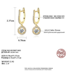 Aetolia 925 Sterling Silver 18K Gold Plated Round Halo Solitaire Drop Hoop Earrings SE20071803