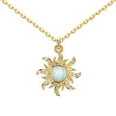 Aetolia S925 Silver Blue Stone Opal Necklace Female 18K Gold Sunflower Sun Pendant Chain Sparkling Necklaces For Women Jewelry Set