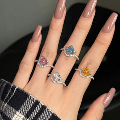 Aetolia Hot Selling Colorful Fine Jewelry Square 925 Sterling Silver Rings Bridal Diamond Cubic Zirconia Wedding Jewelry Sets For Women