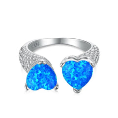 Aetolia No Moq Wholesale Price Simple Rings For Women Jewelry Fashion Unique Heart Shape Open S925 Sterling Silver Blue Opal Ring