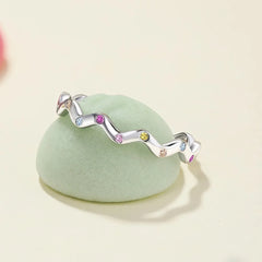 Aetolia New Design Luxury Wave S925 Sterling Silver Ring Band Rainbow Colorful Pink Diamond Cz Cubic Zirconia Rings Jewelry Women