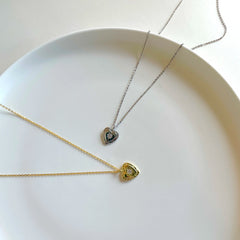 Aetolia New Arrival Rhodium Gold Plated Adjustable Cubic Zircon Dangle Chain Necklaces Sterling Silver 925 Heart Pendant Necklace