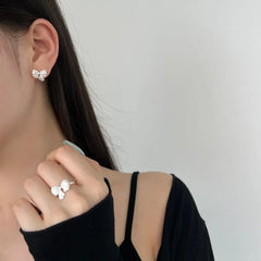 Aetolia Wholesale Price Cute 925 Sterling Silver Bow Knot Shape Adjustable Open Rings For Women Gift Earring Ring Jewelry Set
