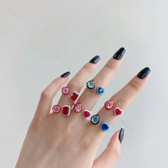 Aetolia Trendy Enamel Colorful Jewelry Bling Cz Cubic Zirconia 925 Sterling Silver Ring Design Open Adjustable Rings For Girls Women