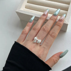 Aetolia Wholesale Price Cute 925 Sterling Silver Bow Knot Shape Adjustable Open Rings For Women Gift Earring Ring Jewelry Set