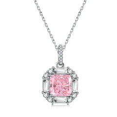 Aetolia Heart Square Shape Pink Cubic Zirconia 925 Sterling Silver Wedding Chunky Necklace Jewelry Bridal Pendants Sets For Women