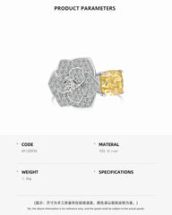 Aetolia Luxury No Moq S925 Sterling Silver Ring Yellow Cubic Zirconia Cz Jewelry Rose Camellia Flower Promise Rings For Women